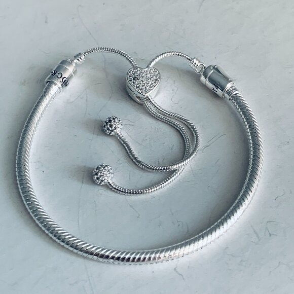 NEW Authentic Pandora Heart Clasp Slider Bracelet / Pandora Silver Charms - Picture 4 of 5